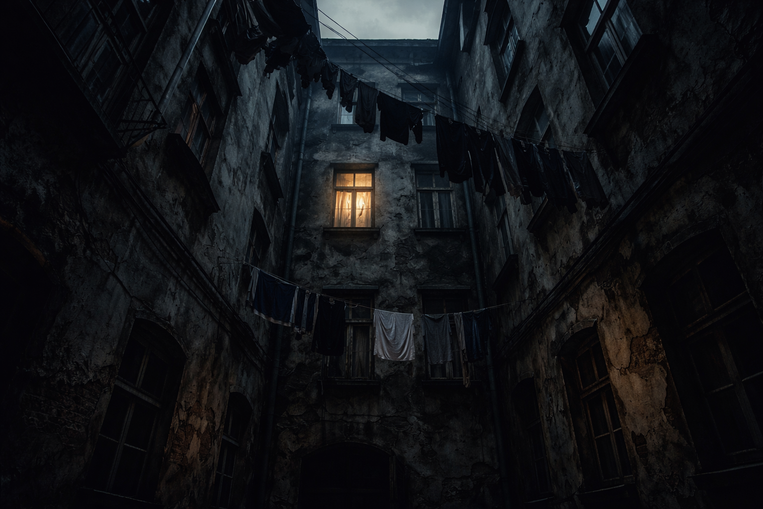 Krakowskie kamienice w mroku — klaustrofobiczna atmosfera