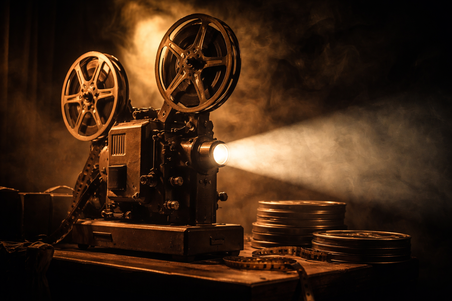 Stary projektor filmowy — symbol kina noir